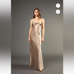 Michelle Mason Ruffle Cowl Bias Gown - Champagne